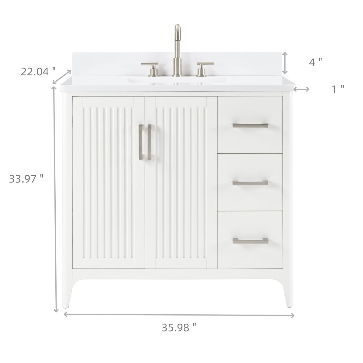 36 Inch Solid Wood Bathroom Vanity with US Power - White