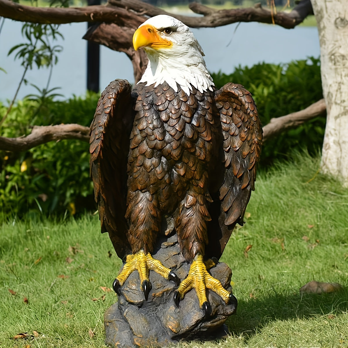 Large Standing Bald Eagle Garden Statue with Hand-Painted Detail - Brown