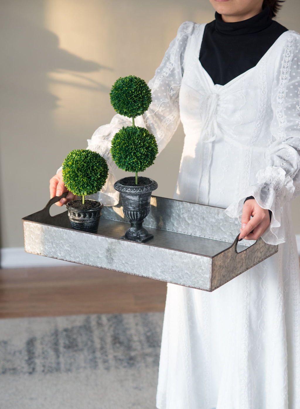 Decorative Galvanized Nesting Trays with Rustic Design - Gray