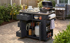 Outdoor Solid Wood Kitchen Island with Extendable Stainless Steel Top - Black, Brown, Gray