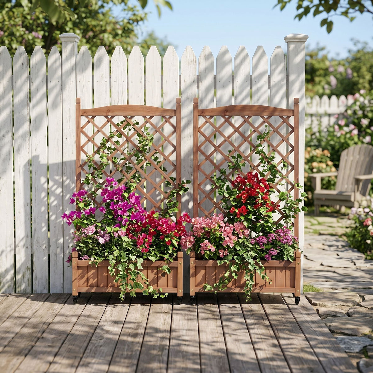Raised Garden Bed with Trellis 2 Pack – Solid Wood Planter & Plant Stand, Brown