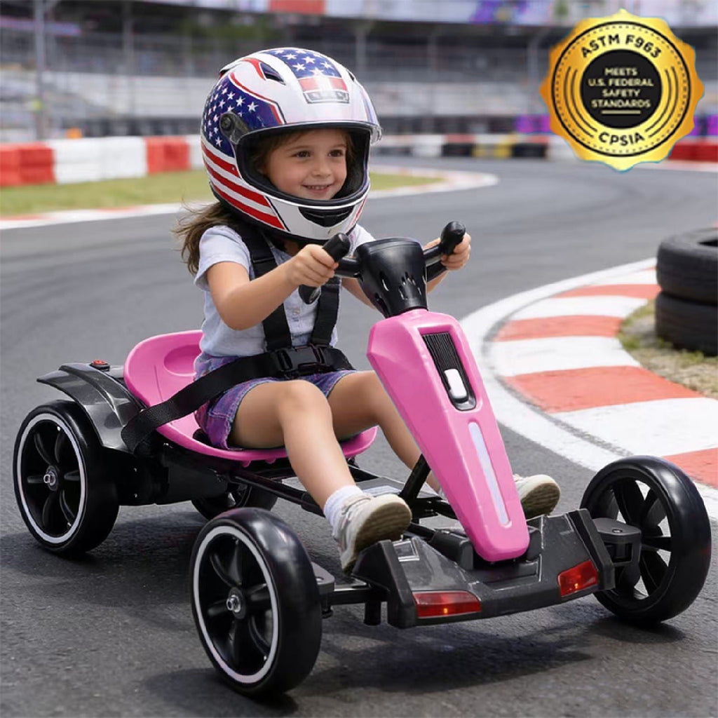Electric Kids Pedal Go Kart with Adjustable Seat and Foldable Design - Multiple Colors