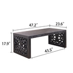 Rustic Carved Wood Coffee Table with Handcrafted Look - Light Brown or Black
