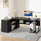 L-Shaped Executive Desk with Cabinet Storage - Dark Gray or Black
