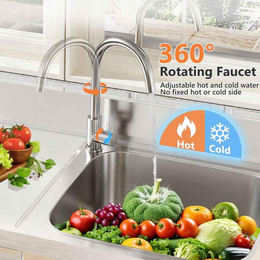 Stainless Steel Outdoor Utility Sink with Workbench & 360° Faucet - Silver