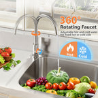 Stainless Steel Outdoor Utility Sink with Workbench & 360° Faucet - Silver