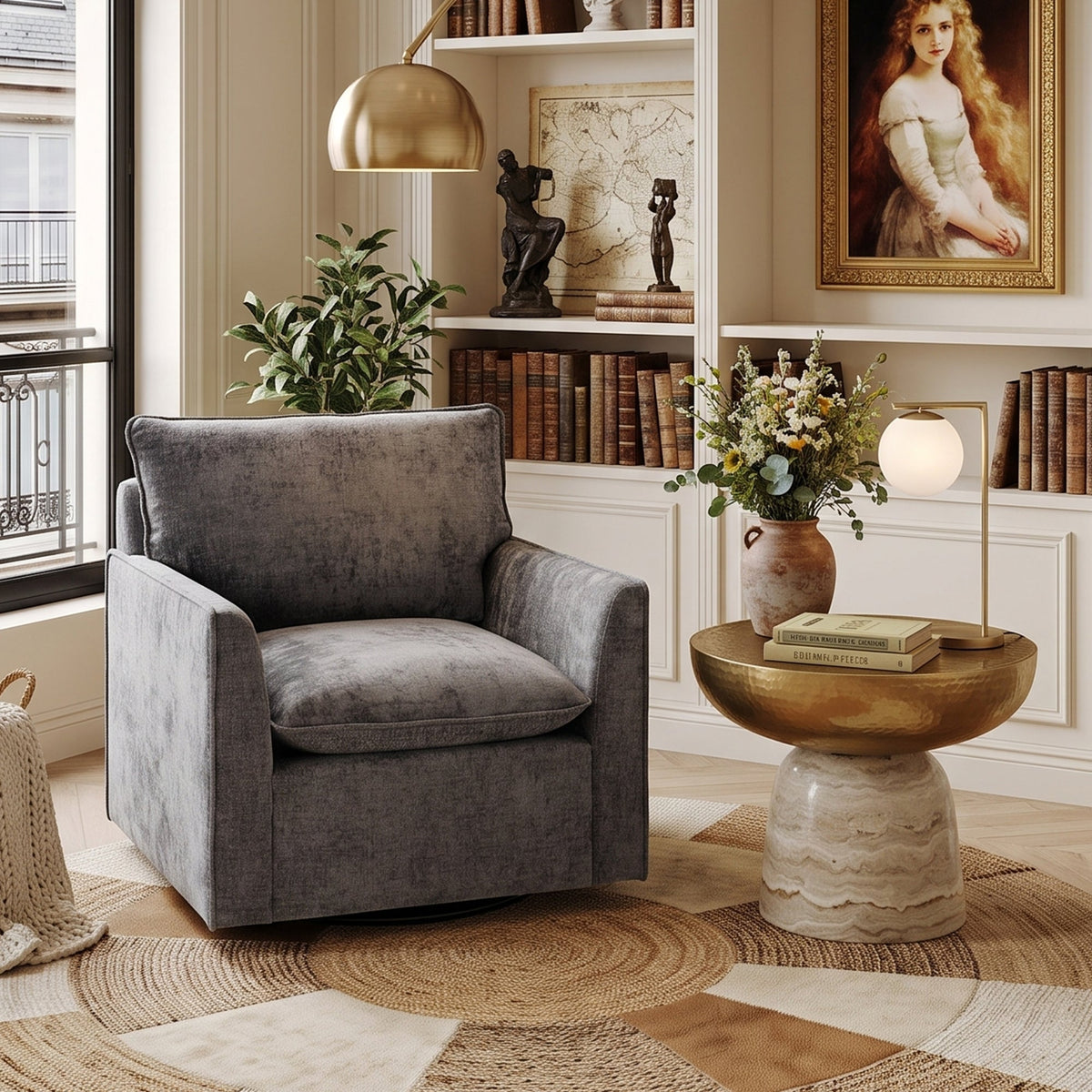 360° Swivel Accent Chair with Chenille Upholstery - Gray
