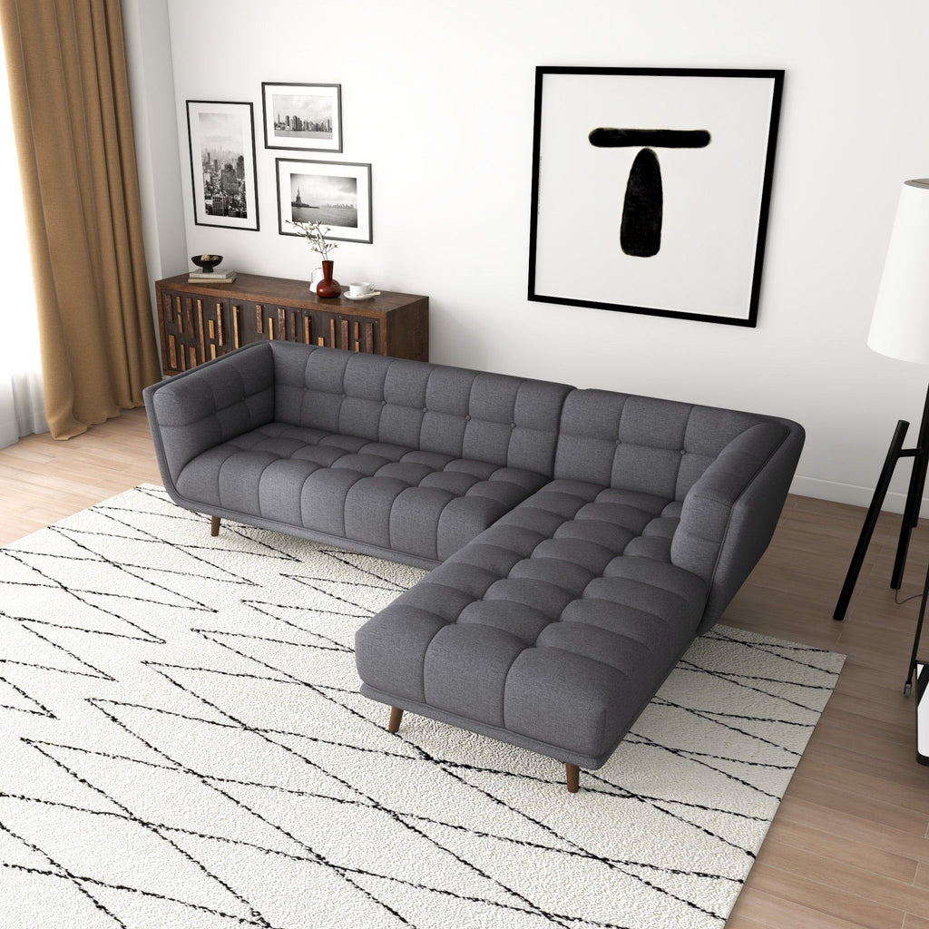 L Shape Sectional Sofa Tufted with Mid-Century Modern Design - Dark Gray or Beige