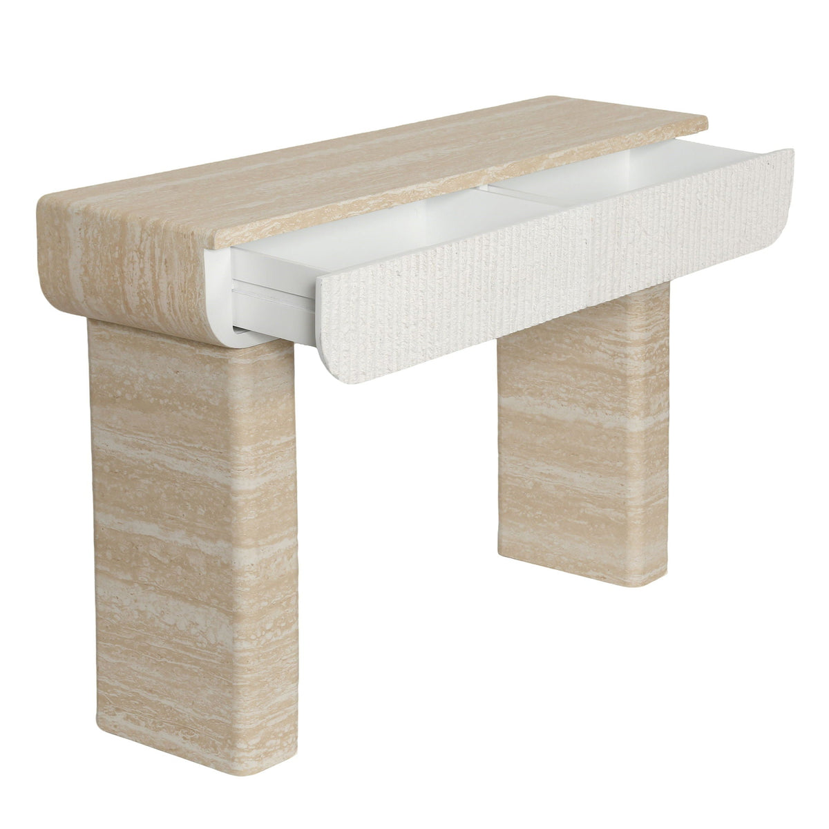 Entryway Table with 2 Hidden Handle Drawers – Beige / Yellow