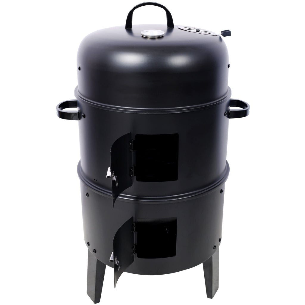 Portable Charcoal Smoker Grill with 3-in-1 Cooking Functionality - Black