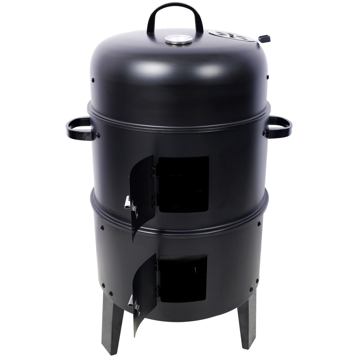 Portable Charcoal Smoker Grill with 3-in-1 Cooking Functionality - Black