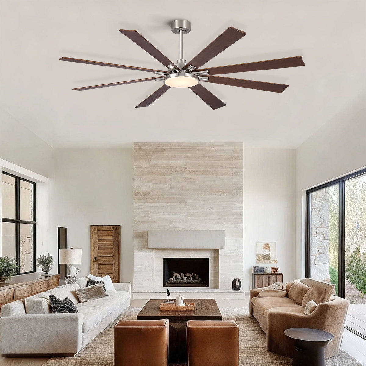 Large Ceiling Fan with Dimmable LED Light and Remote Control - Black or Dark Brown