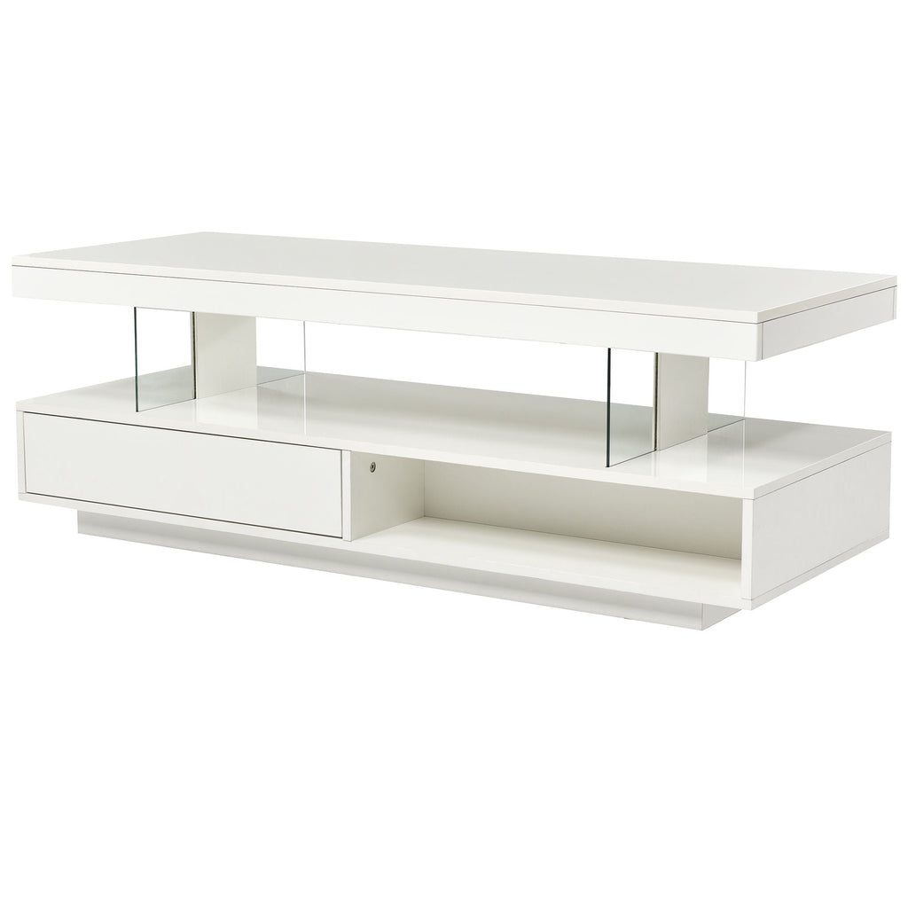LED Coffee Table with 2 Drawers and Display Shelves - Black or White
