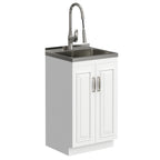 Deluxe Laundry Cabinet with Pull-Out Faucet and Stainless Steel Sink - White