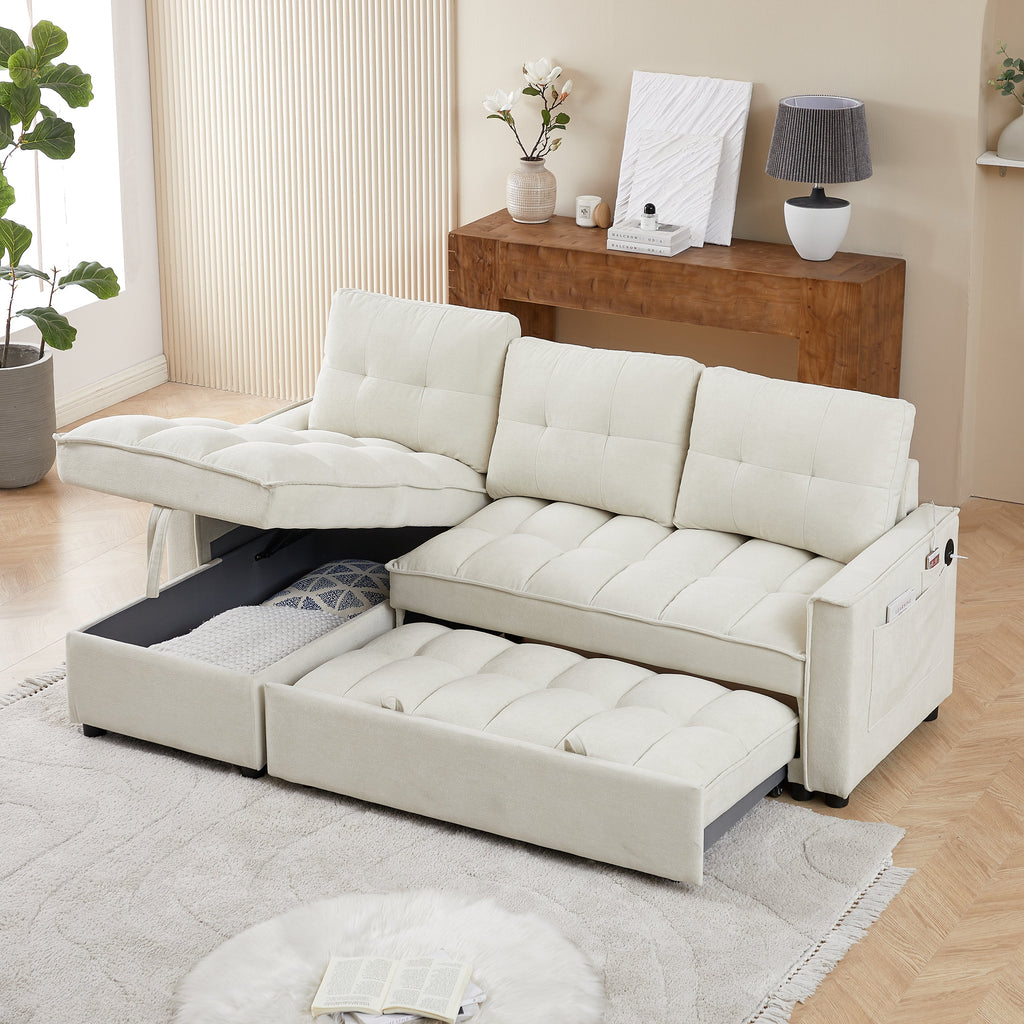 71.3" Reclining Sofa Bed with USB Ports - Chenille