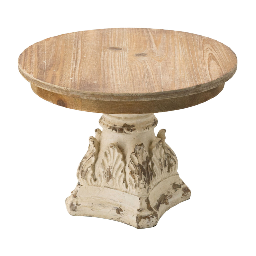 Wood Cake Stand With Magnesium Base - Cream / Brown