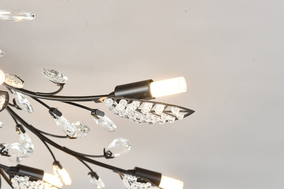 15-Light Chandelier with Crystal Accents - Matte Black