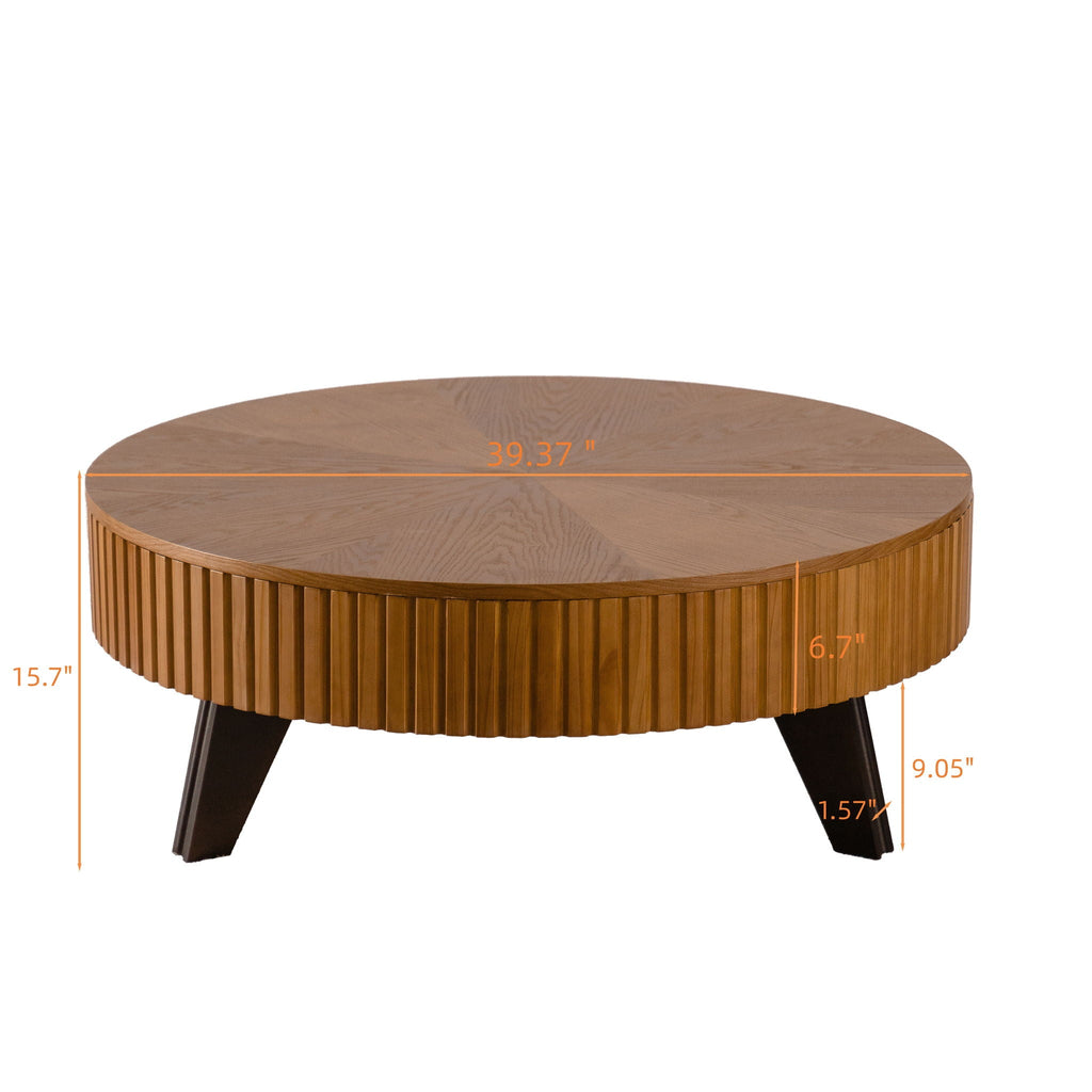 Round Retro Coffee Table with Solid Wood Legs