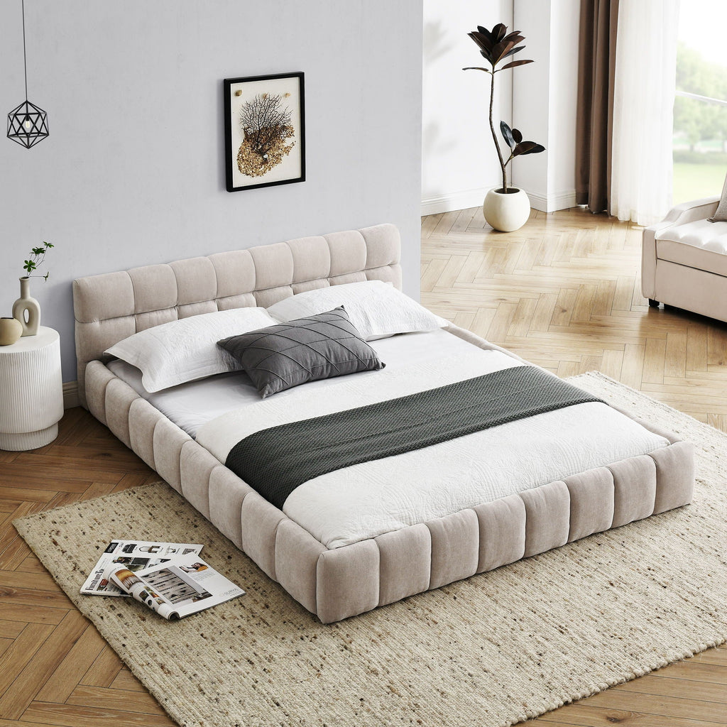 Modern Platform Bed Frame With Thick Fabric