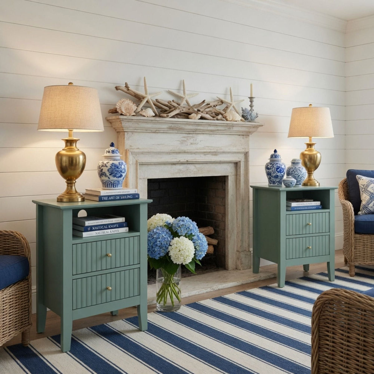 Fluted Nightstand with 2 Drawers and Soft-Close Slides - Multiple Colors