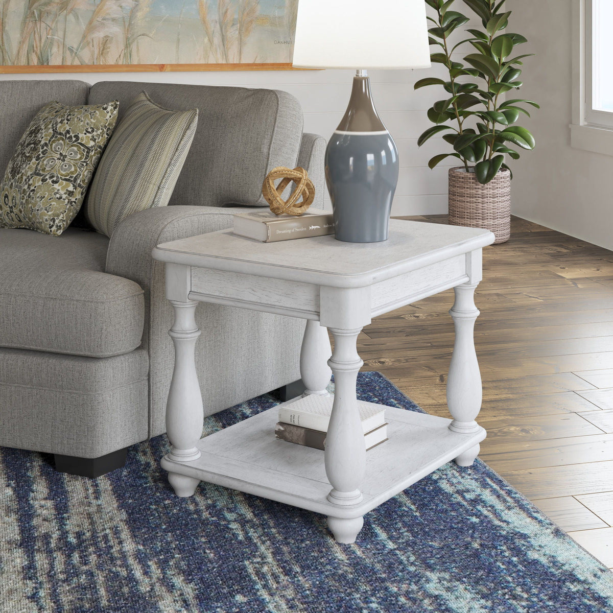Square End Table with Coastal-Inspired Finish - Gray