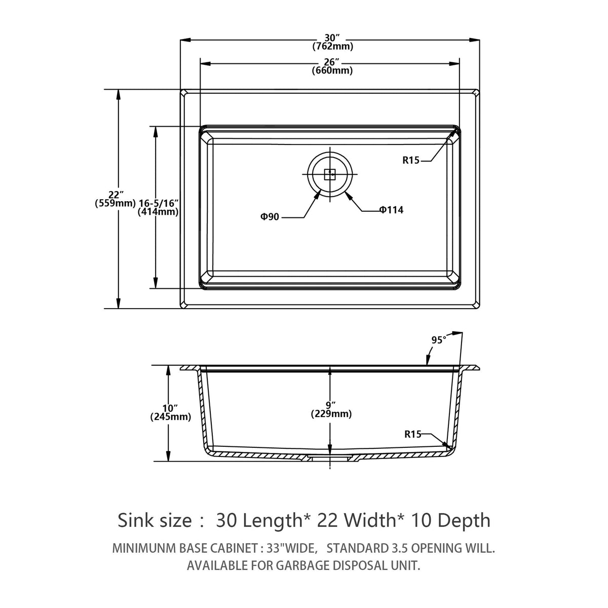Quartz Kitchen Sink 30" x 22" Granite Composite Workstation Drop In - White
