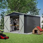 10x10 FT Metal Outdoor Storage Shed with Lockable Double Doors - Black