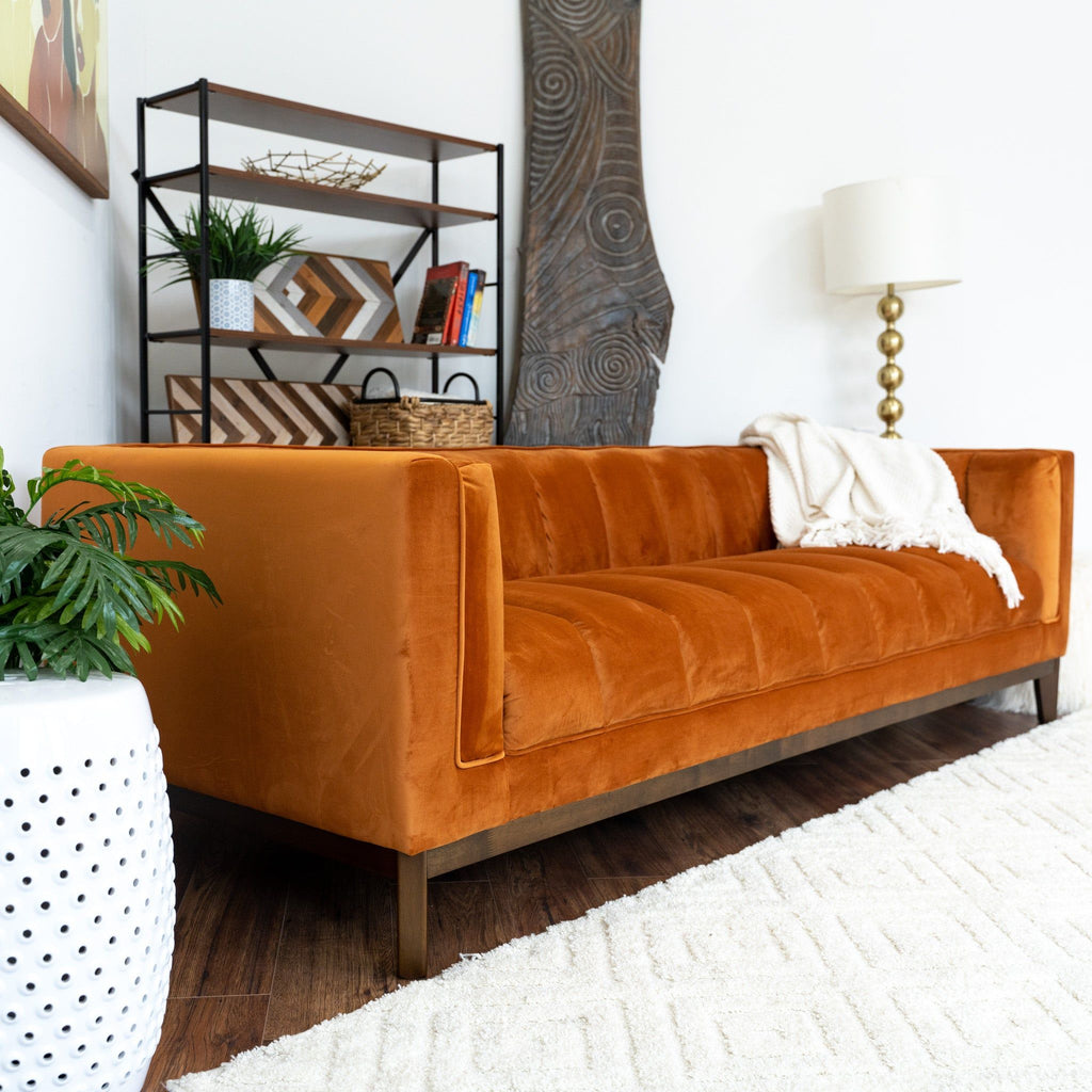 Mid Century Modern Sofa with Pet-Friendly Upholstery - White, Green, Orange
