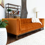 Mid Century Modern Sofa with Pet-Friendly Upholstery - White, Green, Orange