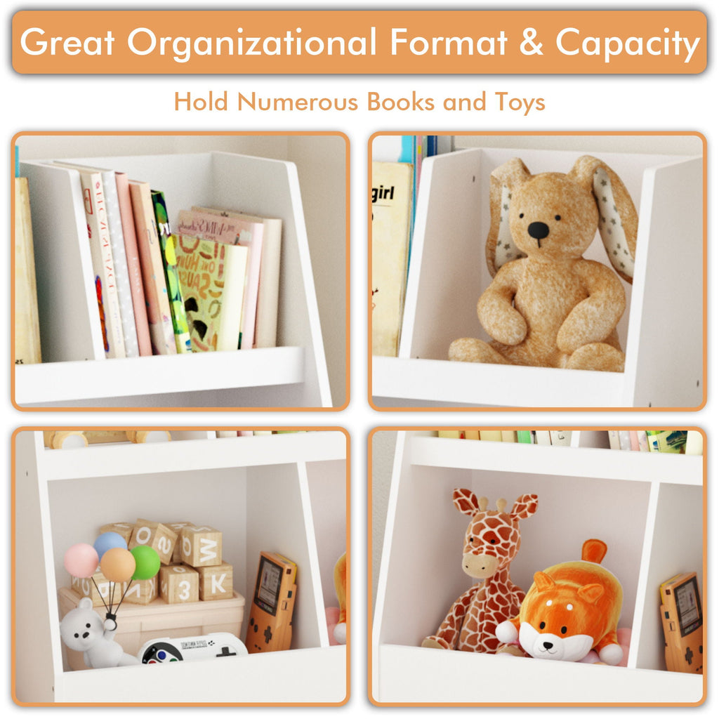 Kids Bookshelf and Toy Organizer with 5 Cubbies - White
