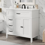 Bathroom Vanity With Sink and Drawers - Freestanding Solid Wood Cabinet