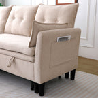 Reversible Chaise Sleeper Sectional Sofa with Storage - Cotton-Linen Upholstery