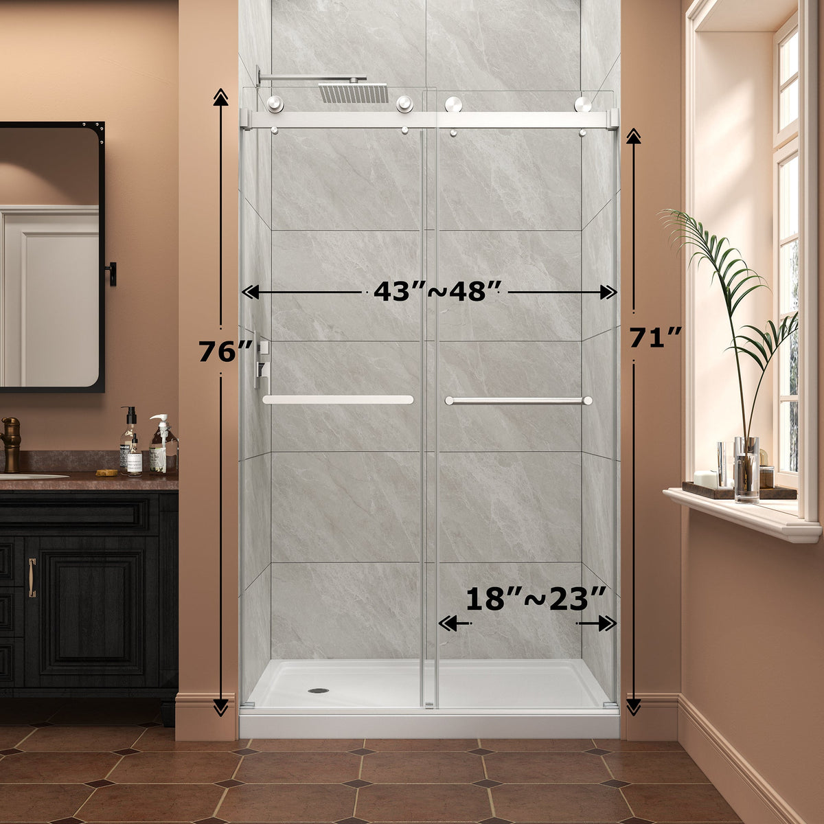 Brushed Nickel Frameless Sliding Shower Door with Double Bypass - 43-48" W x 76" H