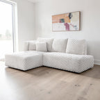 Ivory Sectional Sofa with Chaise - Corduroy Upholstery