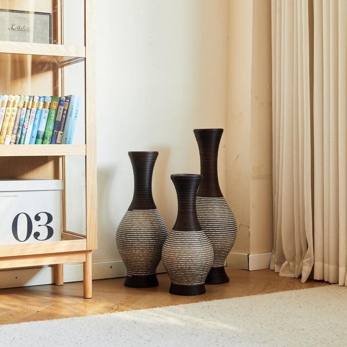 Tall Designer Floor Vase with Elegant 2 Tone - White or Dark Brown