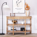 Handcrafted Wood Console Table with Hand-Woven Trim - Natural