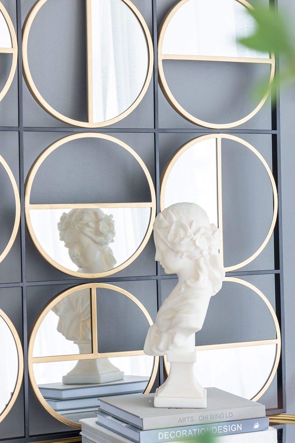 Metal Beaded Accent Mirror with Eclectic Contemporary Design - Gray