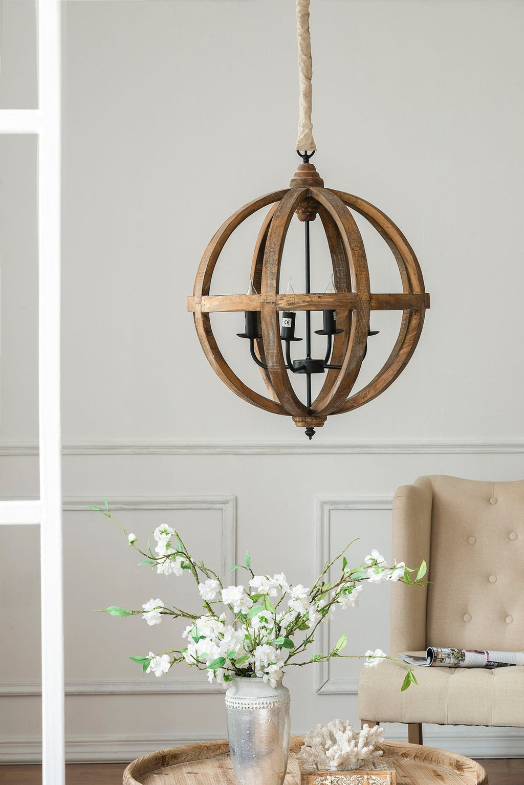 4 Light Wood Chandelier