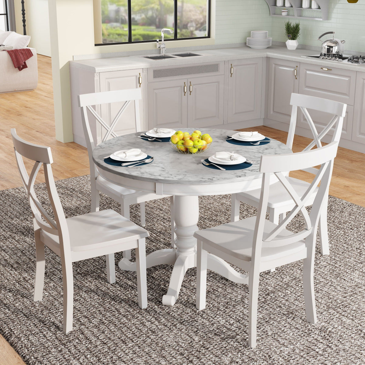 5-Piece Solid Wood Dining Set — White or Dark Gray