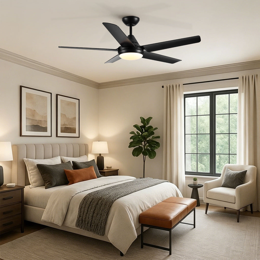 48" Black Ceiling Fan with Dimmable LED Light and Remote Control - Reversible Motor