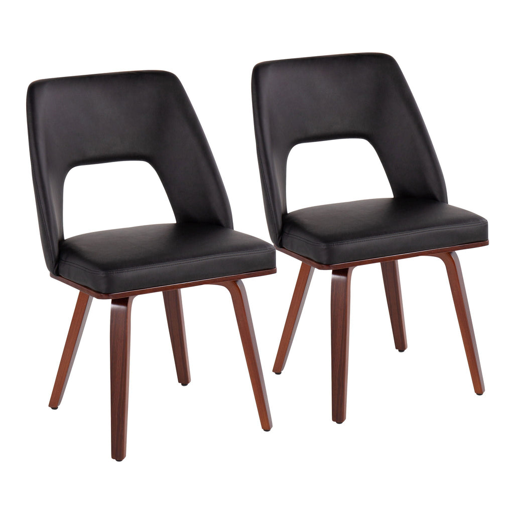 Mid-Century Modern Upholstered Chair Set with Walnut Finish - Black