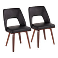 Mid-Century Modern Upholstered Chair Set with Walnut Finish - Black