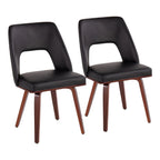 Mid-Century Modern Upholstered Chair Set with Walnut Finish - Black