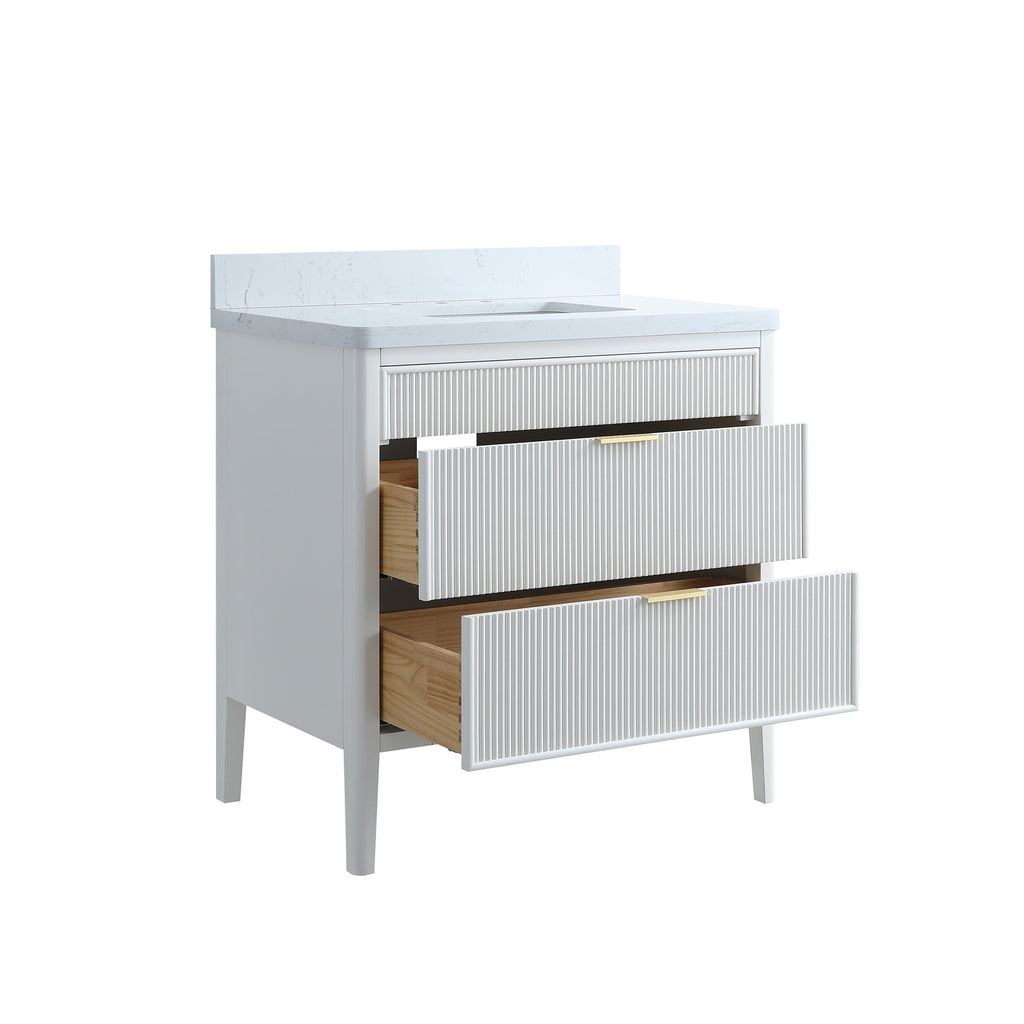 Fully Assembled 30'' Bathroom Vanity with Engineered Marble Top - White