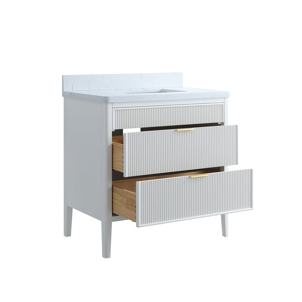 Fully Assembled 30'' Bathroom Vanity with Engineered Marble Top - White