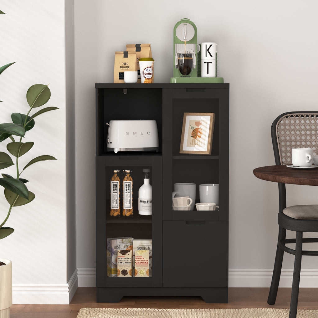 Modern Cabinet with Glass Doors and Drawer - Adjustable Shelves - Multiple Colors