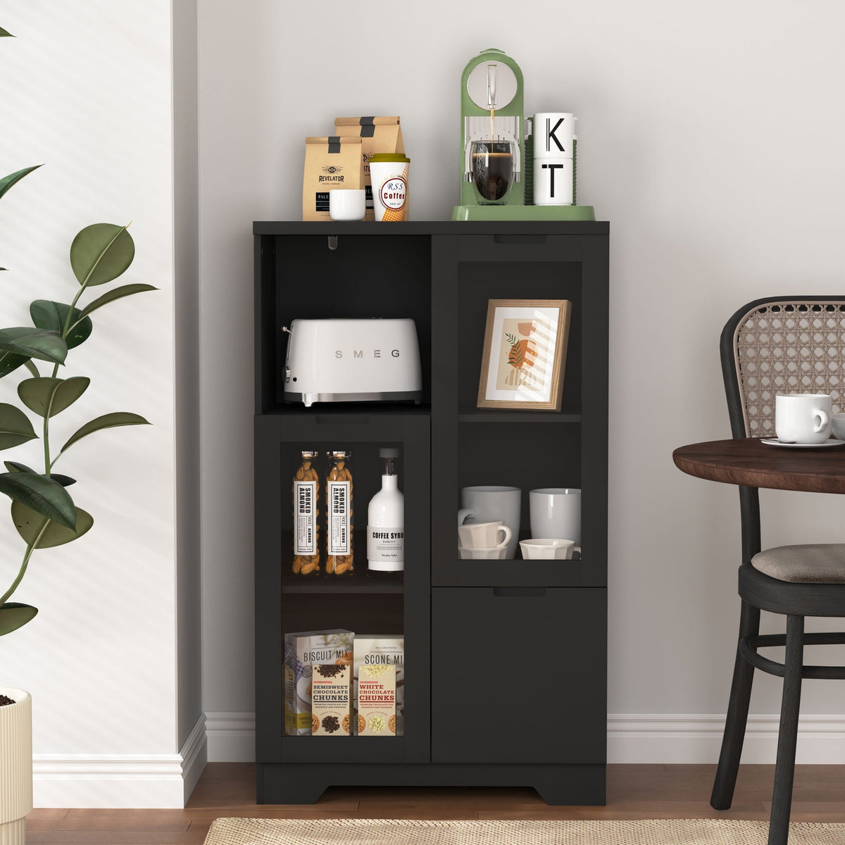 Modern Cabinet with Glass Doors and Drawer - Adjustable Shelves - Multiple Colors