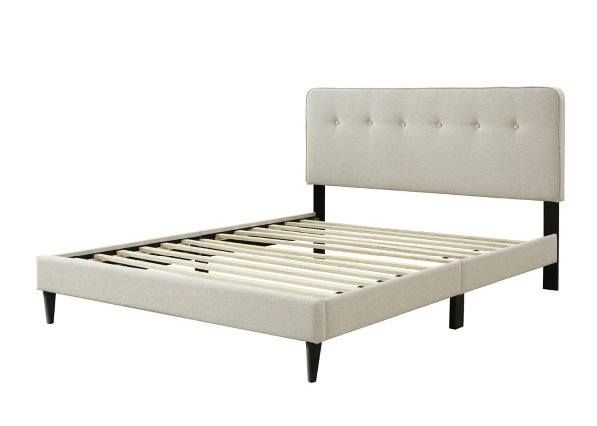 Upholstered Bed with USB Charging Port and Tufted Headboard - White