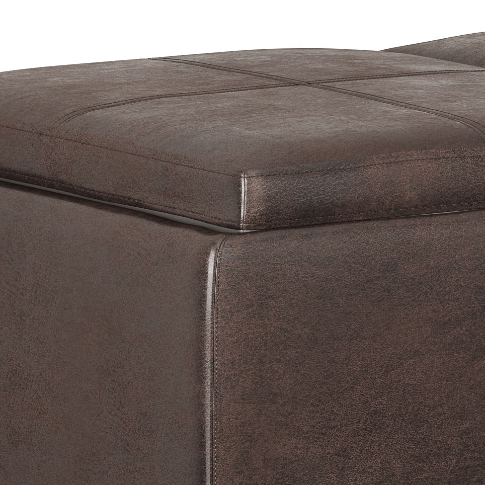 Distressed Brown Storage Ottoman with Interior Storage - Dark Brown