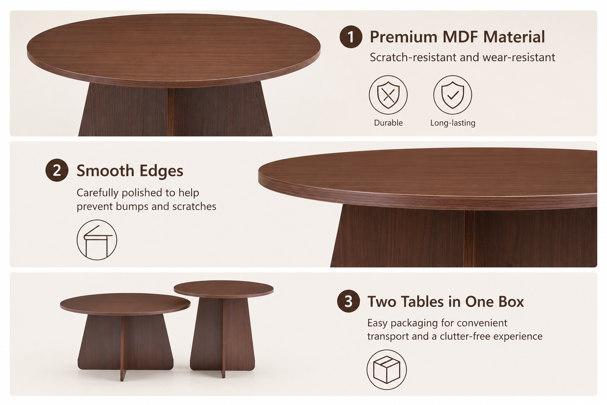 Retro-Style Nesting Coffee Table Set with Space-Saving Design - Walnut or Wood